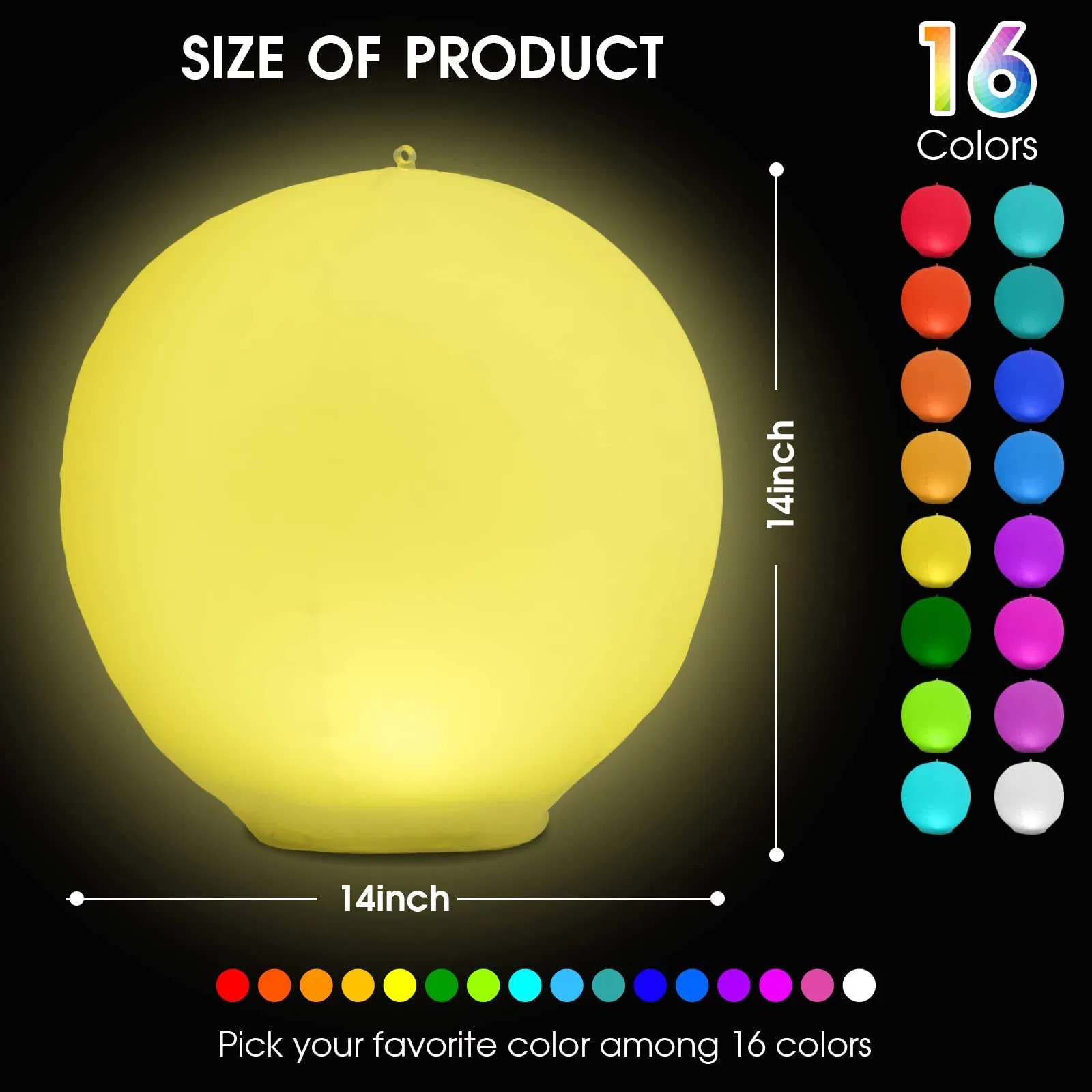 14 Inch Floating Inflatable Pool Ball Lights Solar Powered Waterproof with 16 RGB Color for Outdoor Swimming Pool