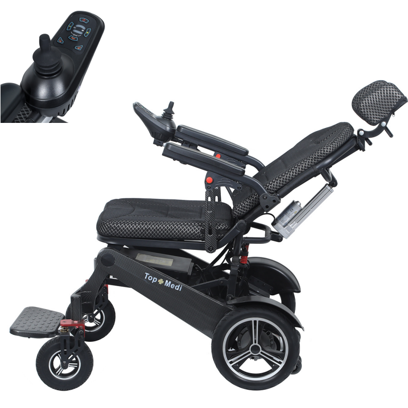 Medical Active Folding Power Electronic Motorized Electric Reclining Wheelchair with Carbon Fiber Pattern Frame