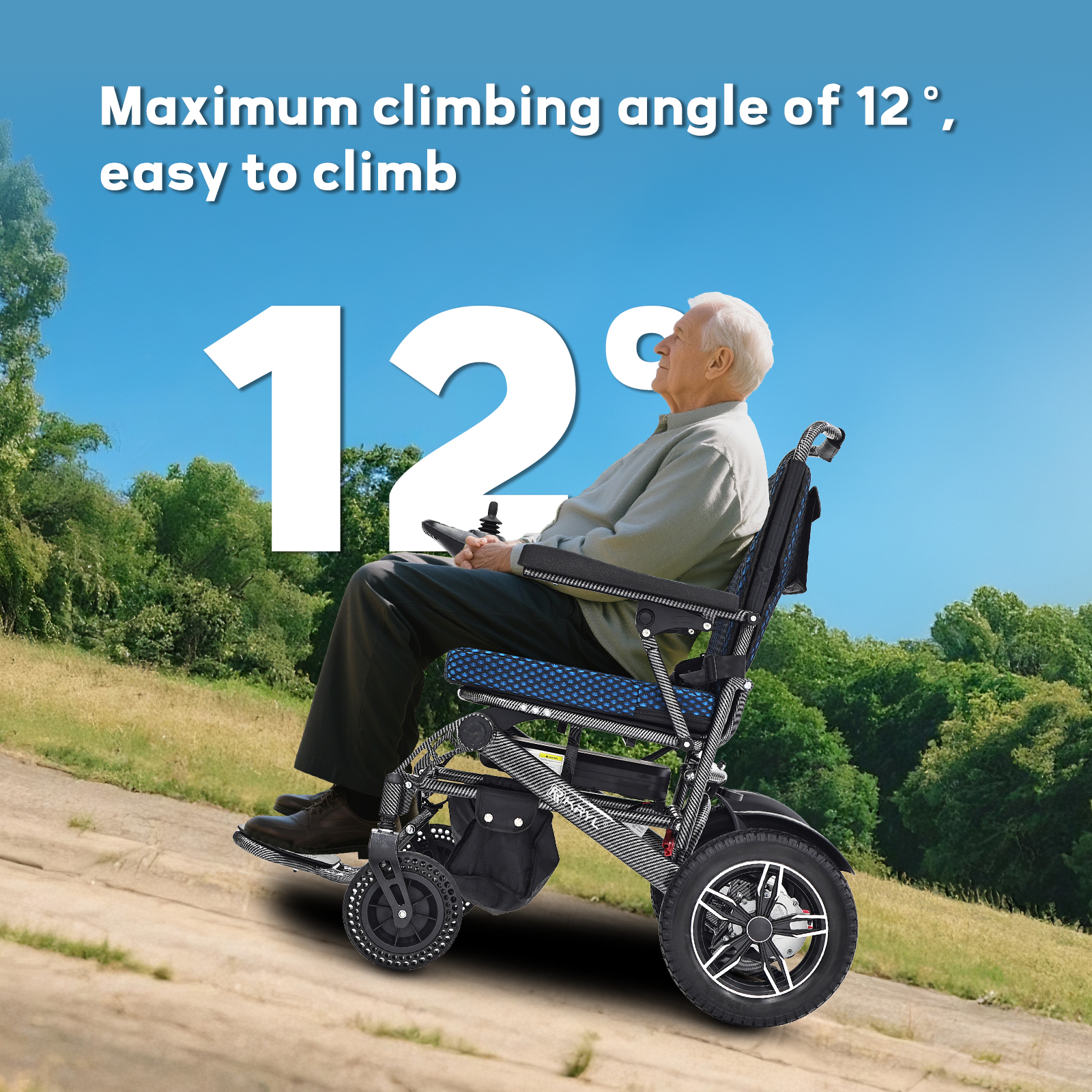 Lightweight Folding Aluminum Alloy Electric Wheelchair Lithium Battery Smart Brake Disabled Portable Anti-Tilt Walker Rollator
