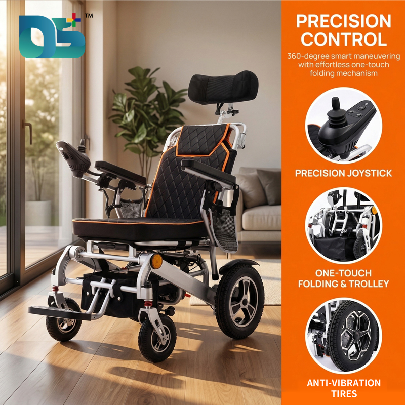 Adult Elderly Disabled Comfortable Detachable Neck Support Headrest Seat 47cm Foldable Backrest Reclining Electric Wheelchair