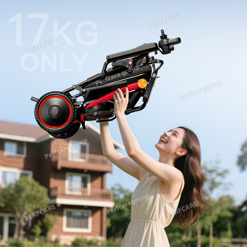 Home Hospital Indoor Use Compact Fold Narrow Design Space Saving 360&deg; Turning 17kg Lightweight Power Chair Electric Wheelchair