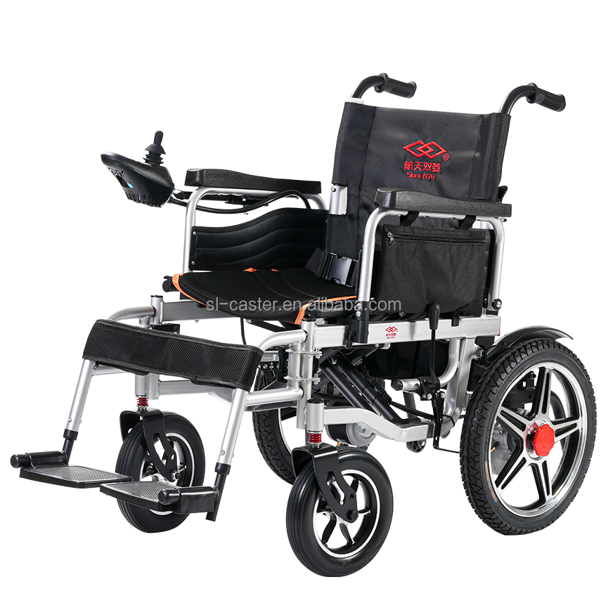Hot Sale Aluminum Four-Wheel Electric Wheelchair Lightweight Foldable Convenient With Durable Brake Very Safe OEM Customizable
