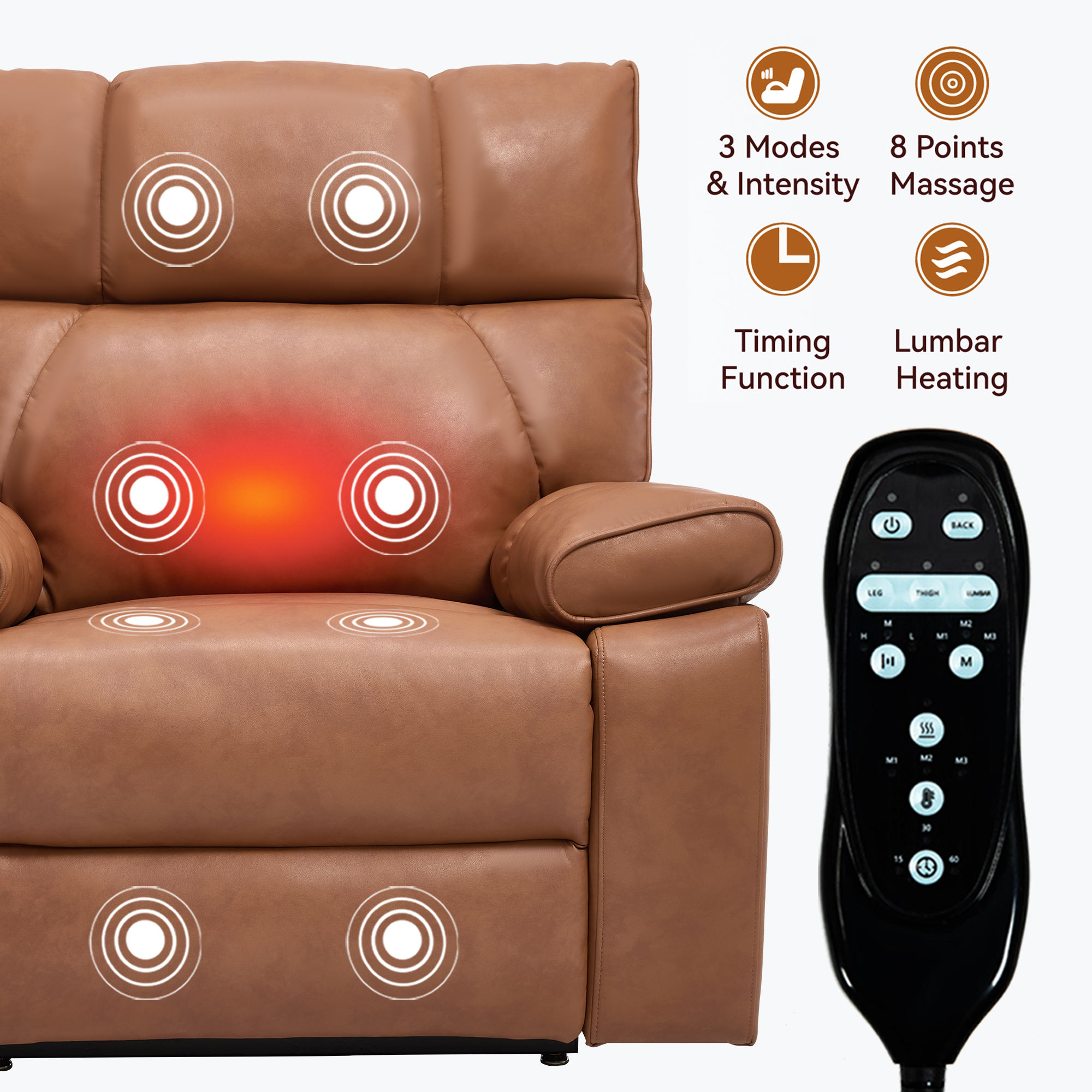 Orange Leatheraire Power Lift Recliner Chair, Dual Motor Heat Massage 350LBS With Hidden Cup Holder &amp; Remote Control