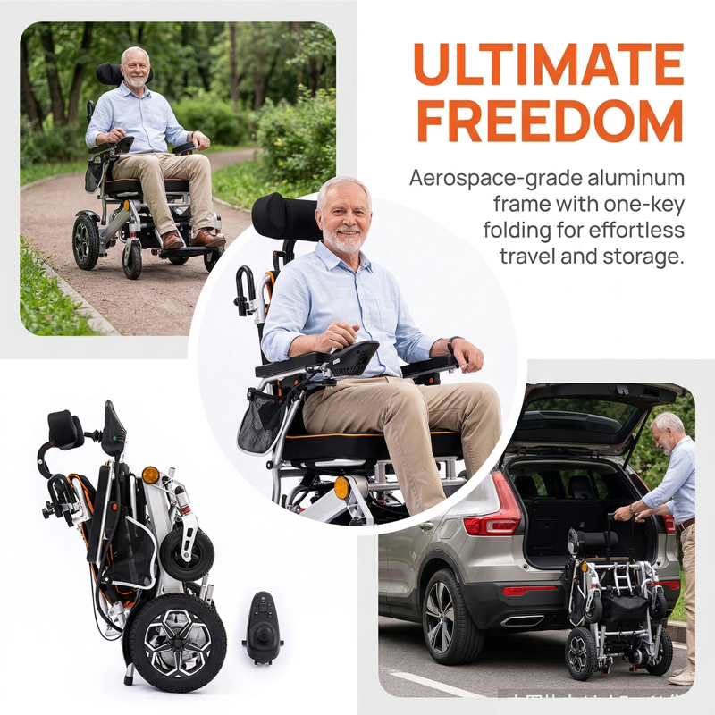 Adult Elderly Disabled Comfortable Detachable Neck Support Headrest Seat 47cm Foldable Backrest Reclining Electric Wheelchair