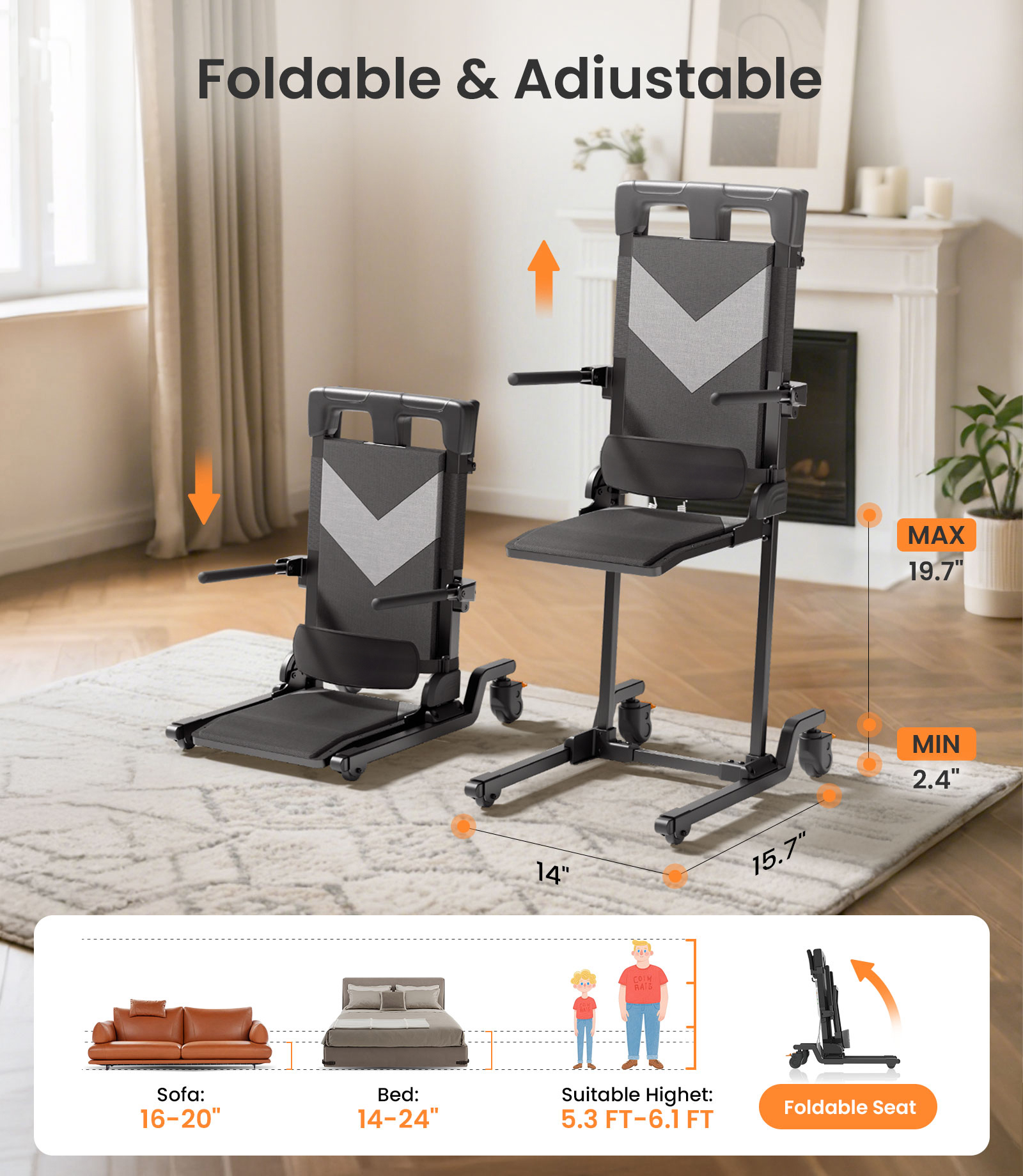 Upgrade New Folding Electric Patient Transfer Lift Chair With Sling Oxford Cloth Seat Lightweight For Seniors Elderly