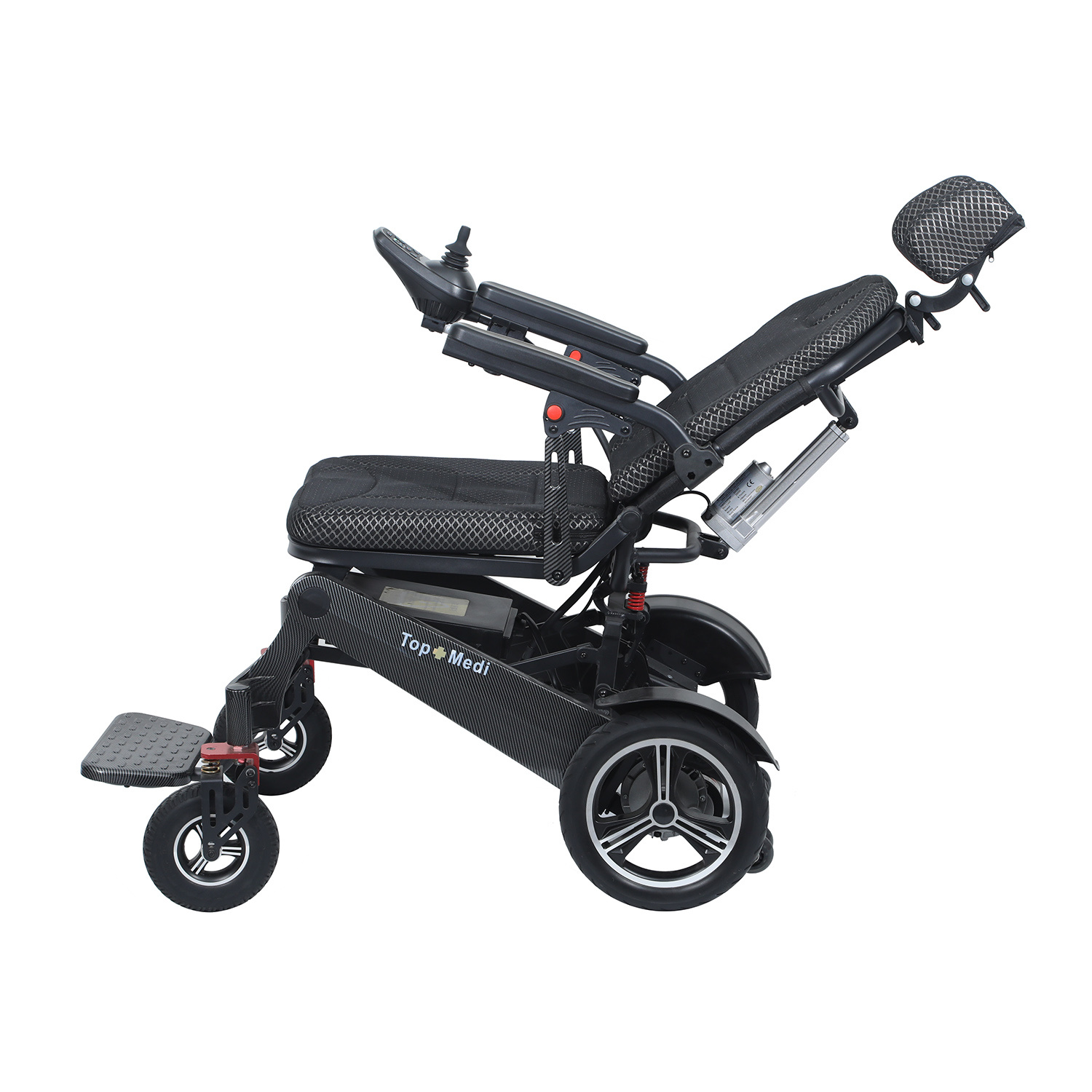 Medical Active Folding Power Electronic Motorized Electric Reclining Wheelchair with Carbon Fiber Pattern Frame