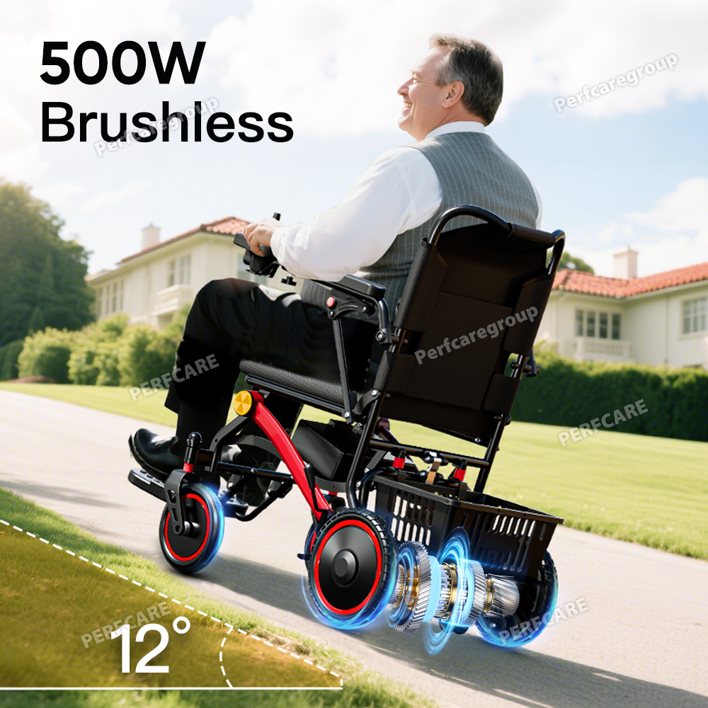 Home Hospital Indoor Use Compact Fold Narrow Design Space Saving 360&deg; Turning 17kg Lightweight Power Chair Electric Wheelchair