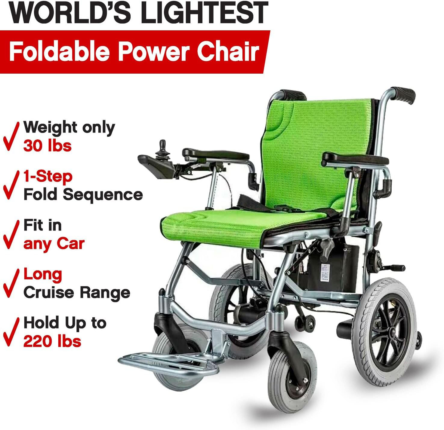 Super Lightweight Foldable Easy Portable Power Motored Electric Wheelchair for Outdoor and Indoor Use