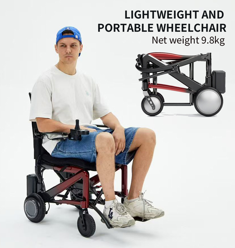 Portable Folding Carbon Fiber Power Wheelchair Lightweight Travel