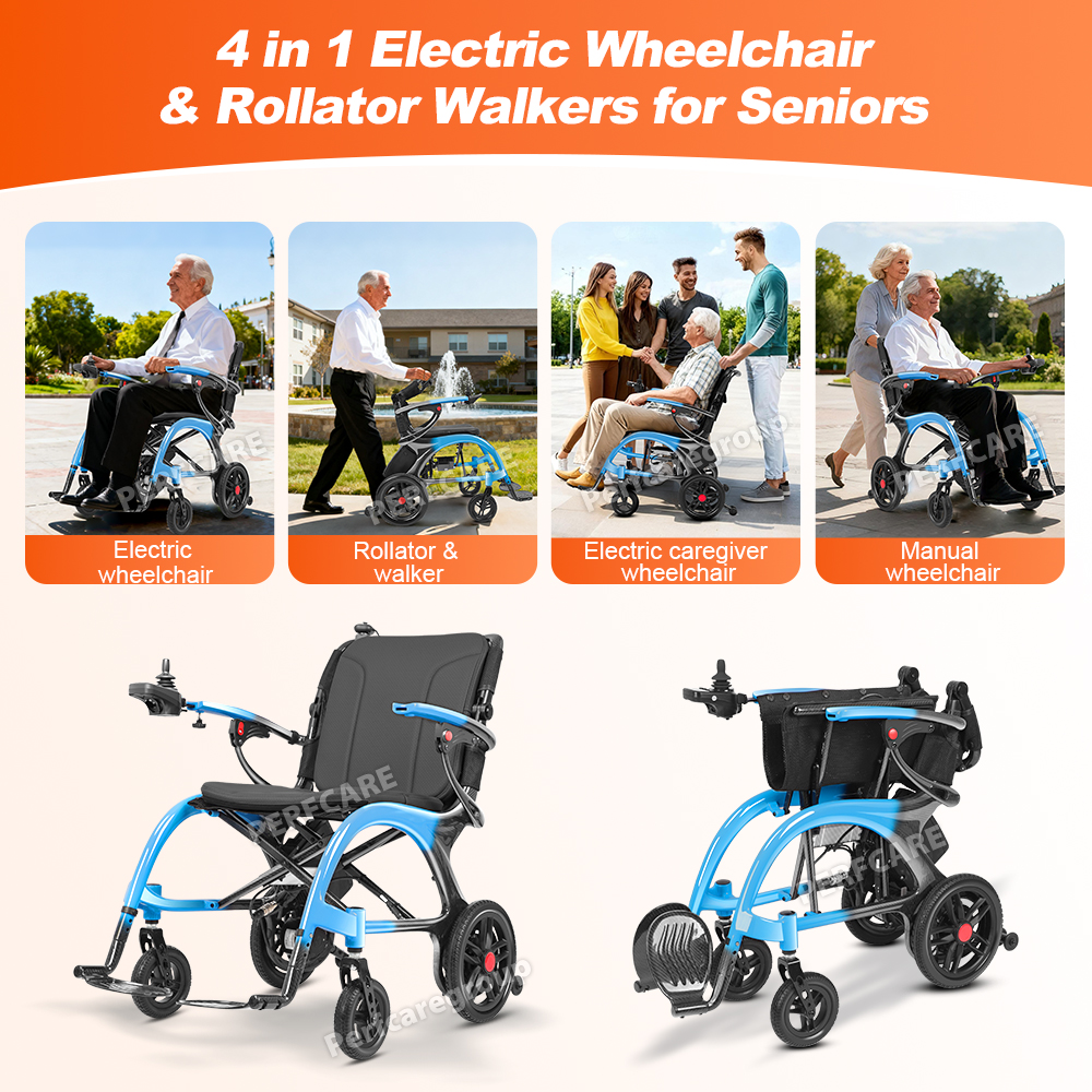 Two Battery 30KM Long Range Travel 13kg Ultra Lightweight Carbon Wheelchair 360&deg; Rear Control Widened Seat Electric Wheelchair