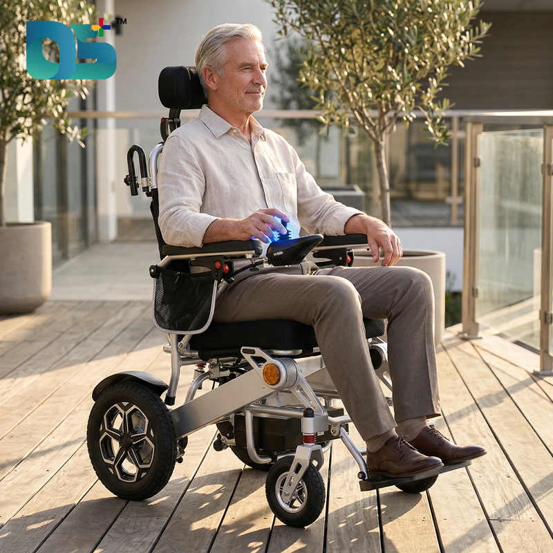2025 Portable Travel And Foldable Power Motor Headrest Adjustable Remote Control Electric Wheelchair For Disabled Or Elderly