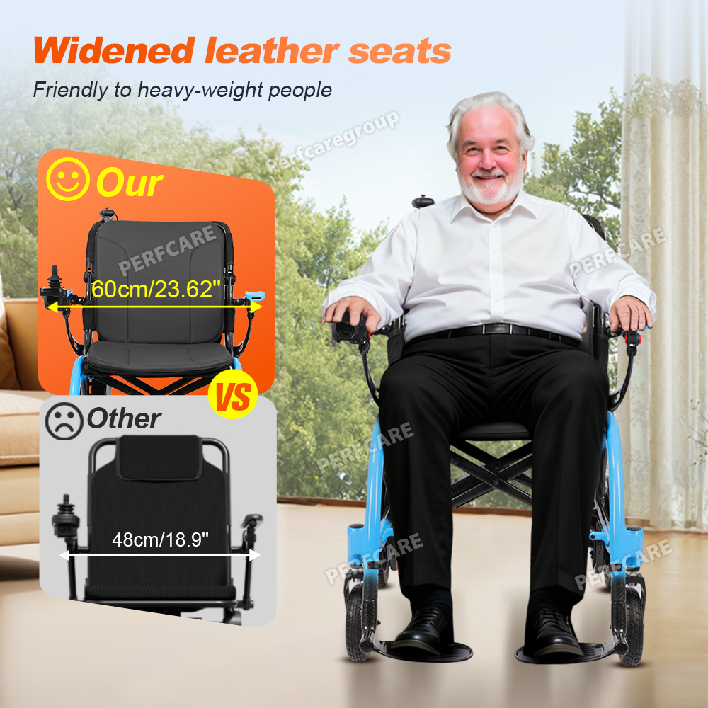 Two Battery 30KM Long Range Travel 13kg Ultra Lightweight Carbon Wheelchair 360&deg; Rear Control Widened Seat Electric Wheelchair