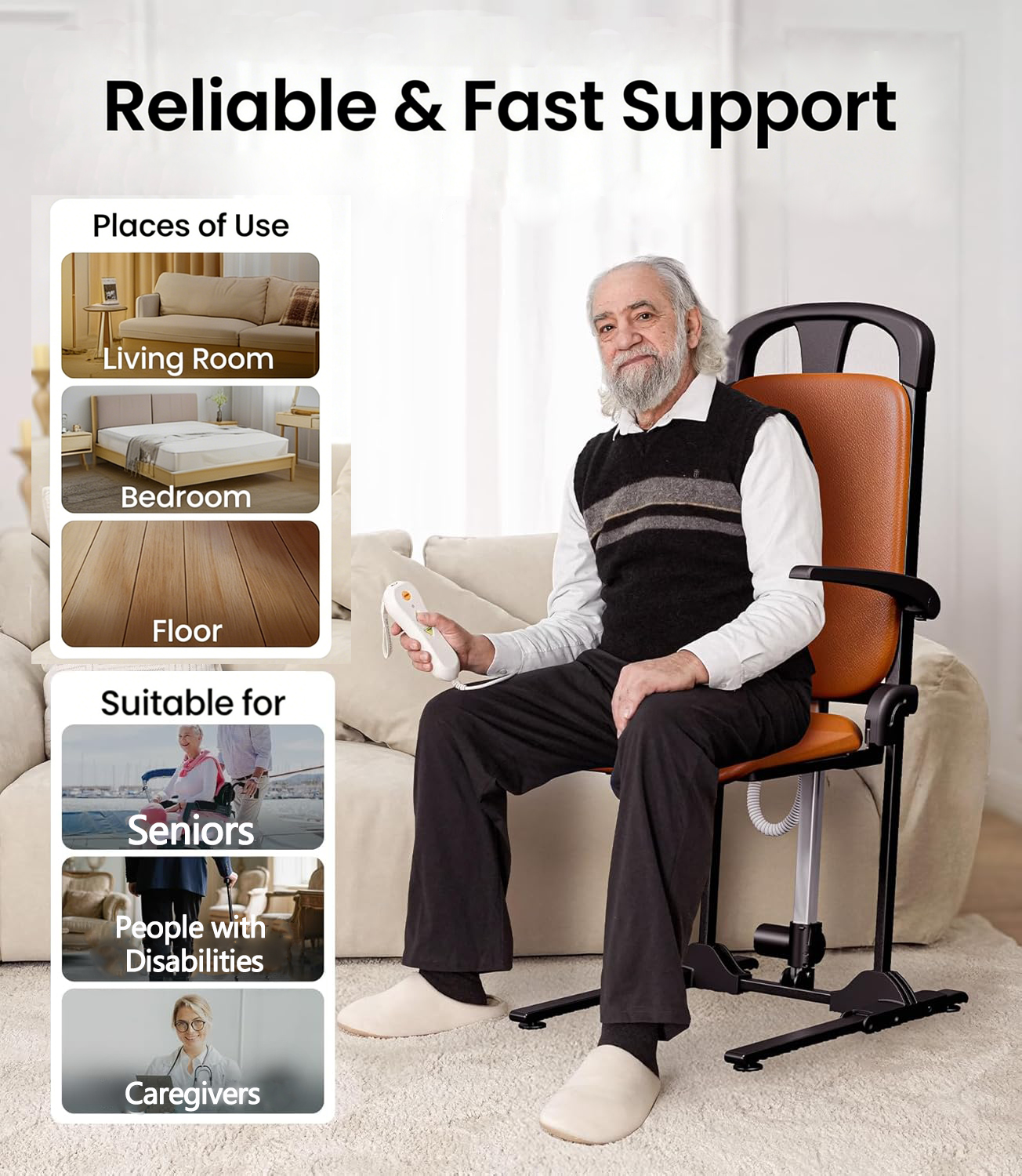 Electric Floor Lift Chair For Elderly Fall Recovery Height Adjustable Patient Lift Device For Disabled Homecare Transfer Aid