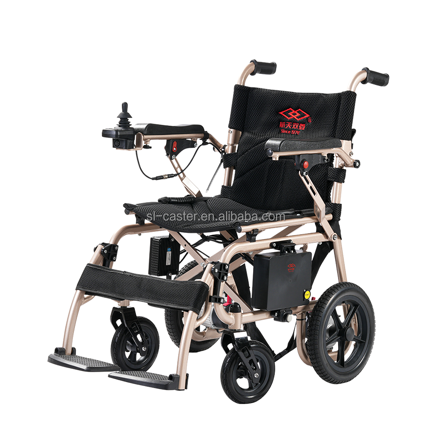 Hot Sale Aluminum Four-Wheel Electric Wheelchair Lightweight Foldable Convenient With Durable Brake Very Safe OEM Customizable