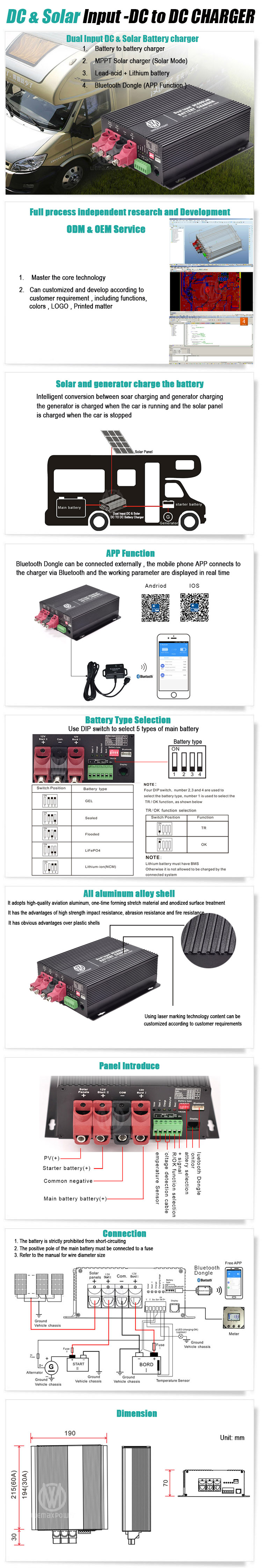 DC & Solar to DC Dual Input APP Smart Control Camper Recreational Vehicles 12v to 12v 14.6v 16.8v Battery to Battery Charger Diagram