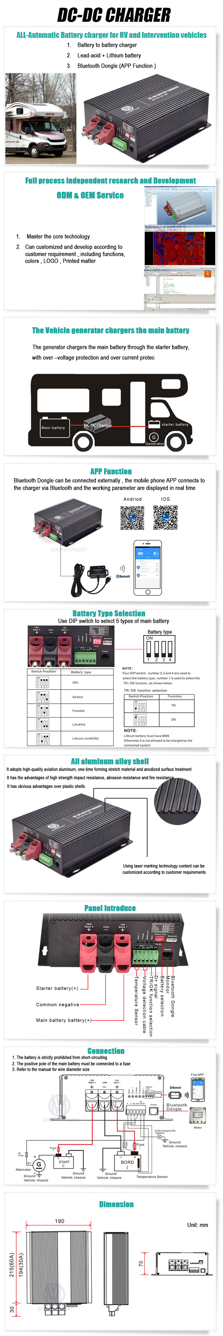 12V 30A Chargers Blue Tooth App Control Lead Acid Lithium Battery Automatic 12vdc to 12.6v 14.6v 14.7v DC to DC Charger