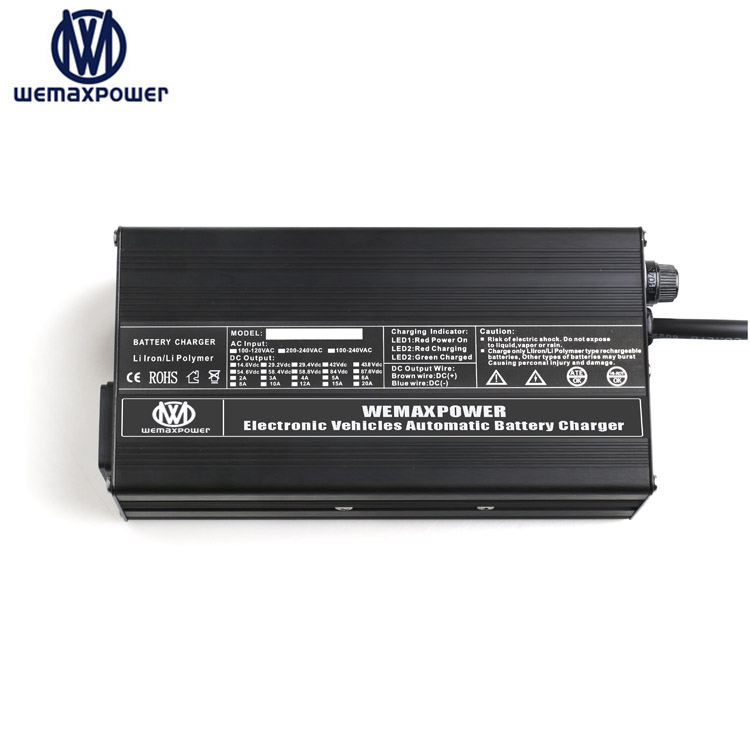Wemaxpower Aluminum Alloy case Fully Automatic Intelligent Electric Car / E-bike LIFE-PO4 Battery Charger 12V 14.6V 15A