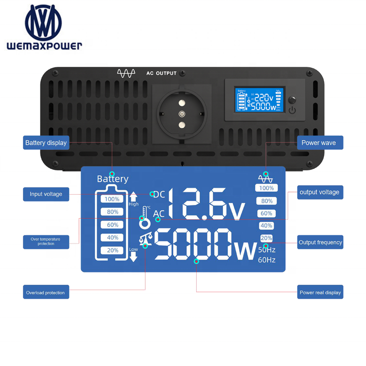 High Power Led Display Home Car Pure Sine Wave Power Inverters Dc to Ac 24v 220v 5000w Inverter