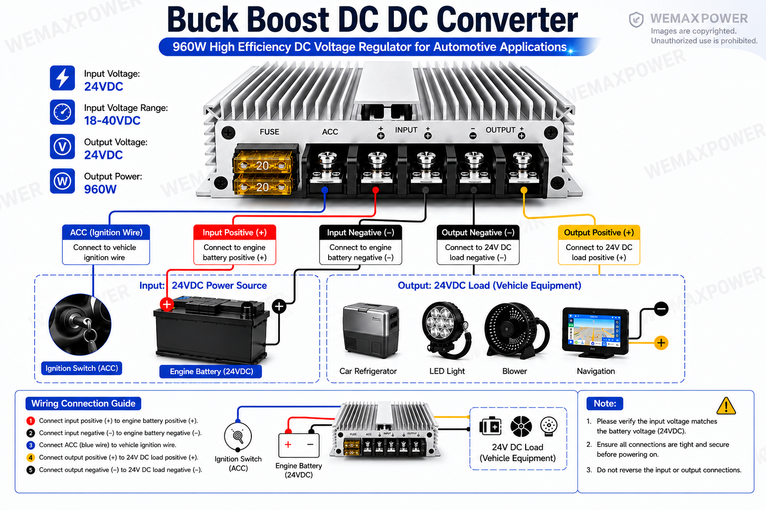 With Fuse ACC Control 40amp Car Voltage Regulator 24V Step up Down 24V Transformer 40a 24Vdc to 24vdc DC-DC Converter