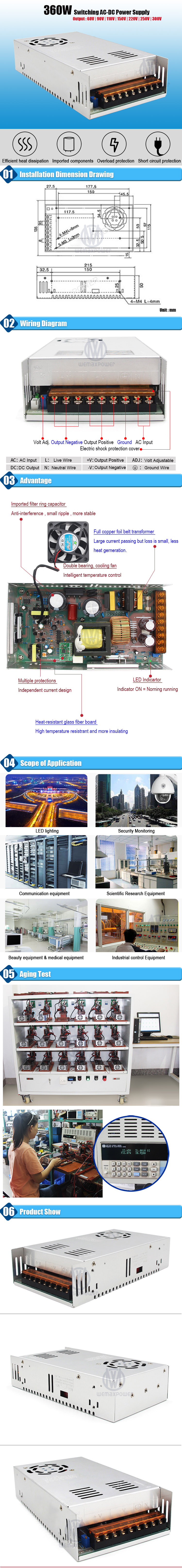Support 0-5vdc / 0-10vdc Analog signal External Control Switching Mode 360w 0-220v 0-250v Variable Dc Power Supply