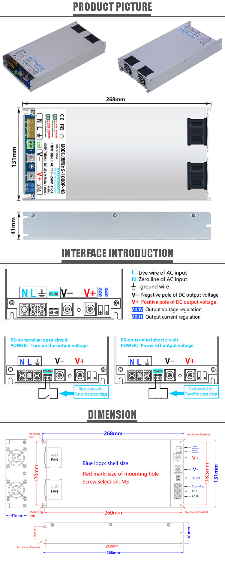 1000W 110vdc AC to DC Switching Industrial 1KW Active PFC Power Supply 110v