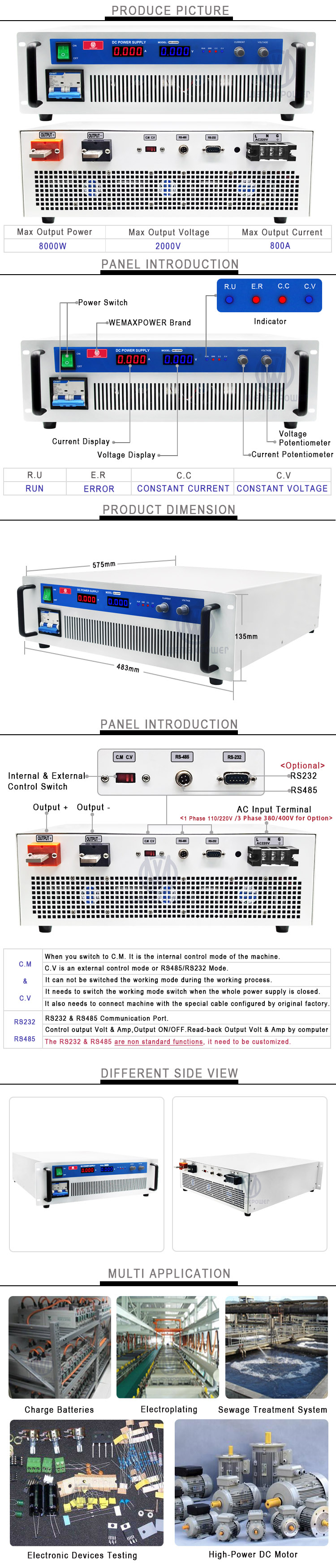 Apply for Electroplate 8000W High Voltage High Power Adjustable Dc Power Supply