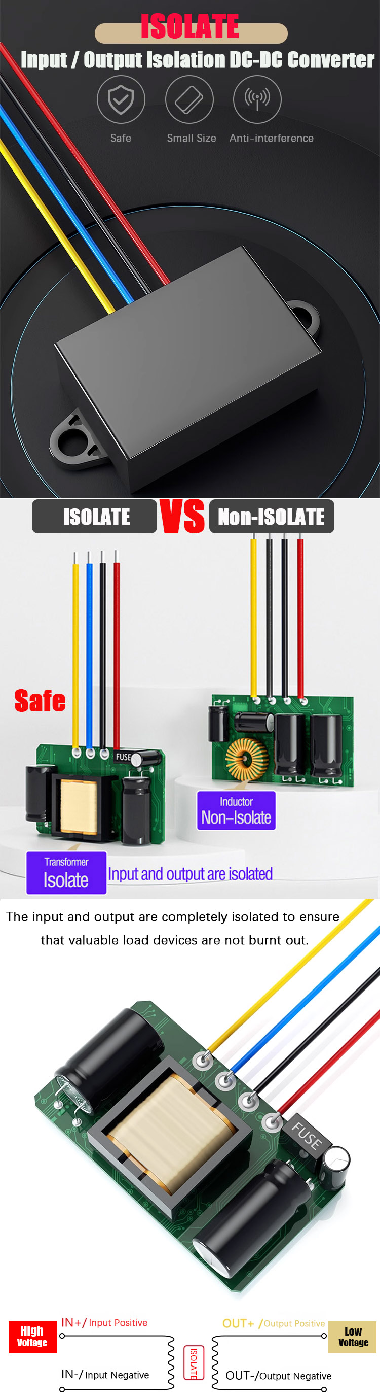 36VDC 48VDC to 12VDC 5A Isolated DC Step Down Converter Single Phase for Motor & Air Conditioner Applications