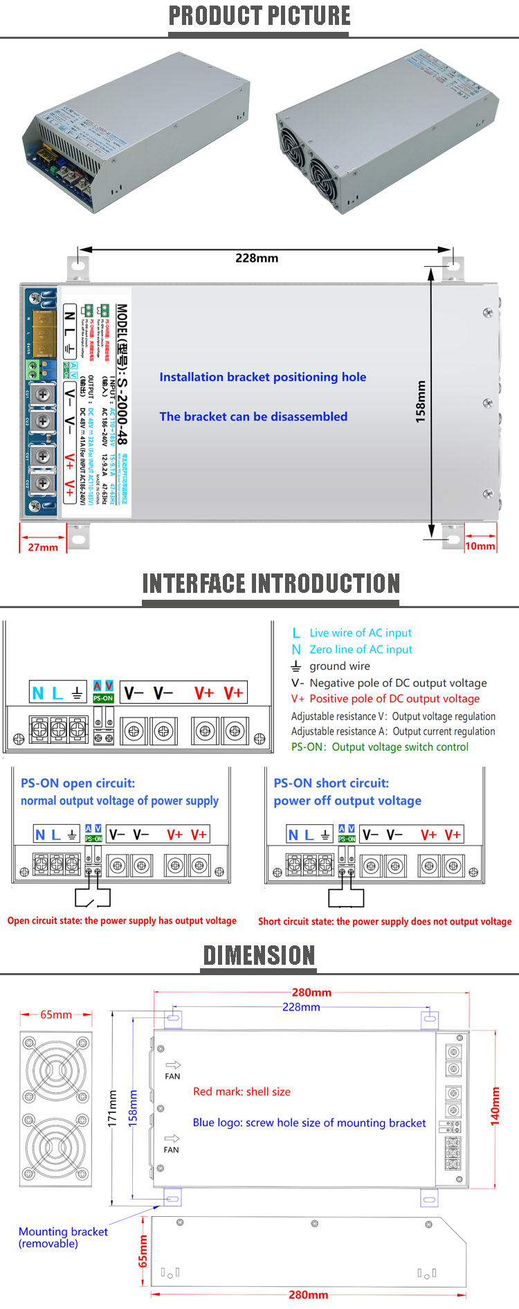 Ac to Dc 100-240vac to 72Vdc 2KW Switching Industrial 2KW Active 72v PFC Power Supply