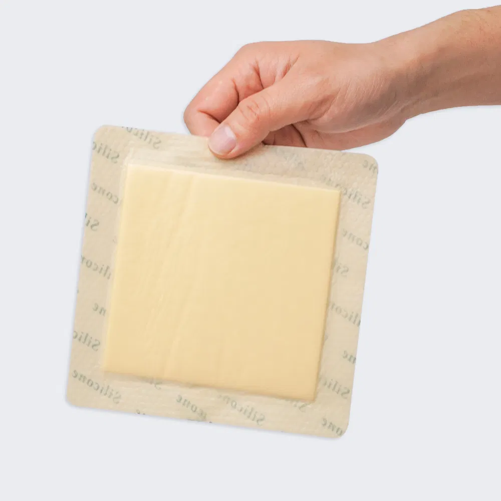 Silicone Foam Dressing with Border, 4*4'', with FDA CE Certificate, Adhesive Wound Dressing Bandage for Wound Care