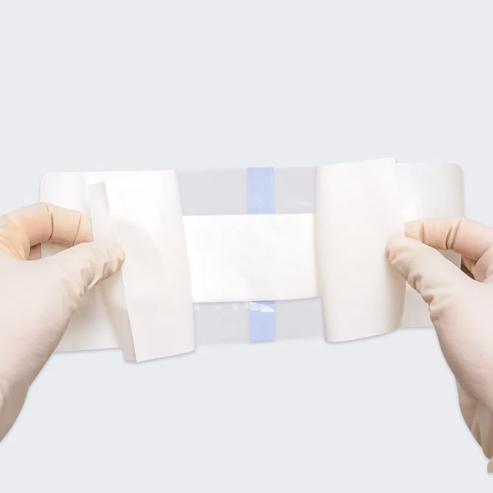 Medical Transparent Waterproof PU Dressing Sterile Film Wound Dressing with Absorbent Pad