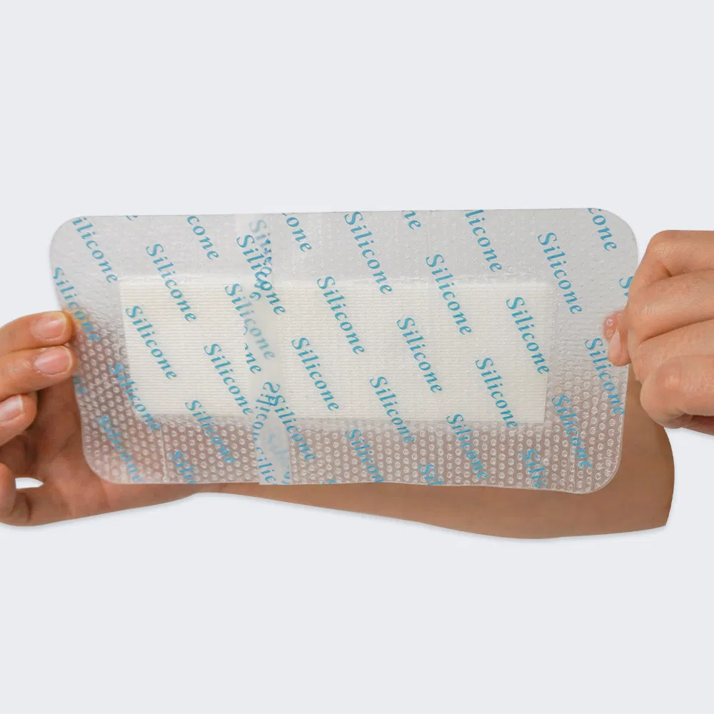 Absorbent Silicone Foam Dressing with Border Adhesive Foam Dressing with Silicon Boarders, 10*15cm, with FDA CE Certificate