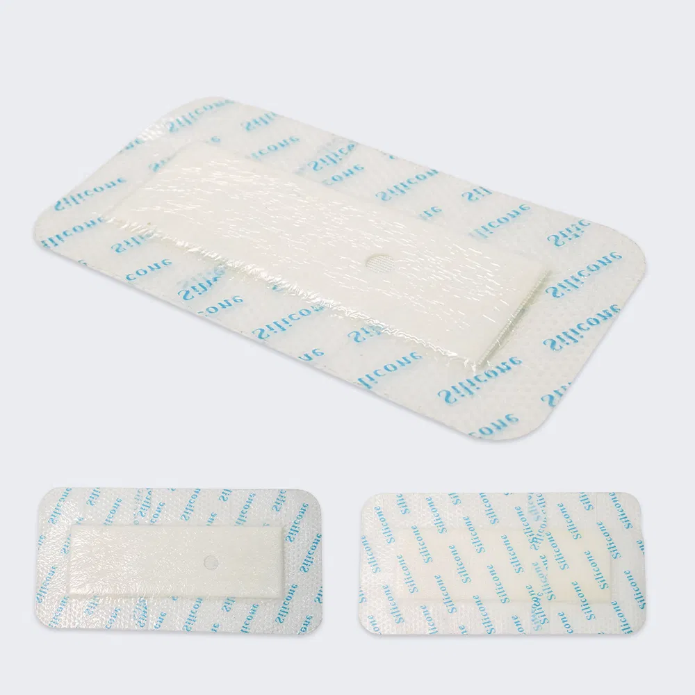 Absorbent Silicone Foam Dressing with Border Adhesive Foam Dressing with Silicon Boarders, 10*15cm, with FDA CE Certificate