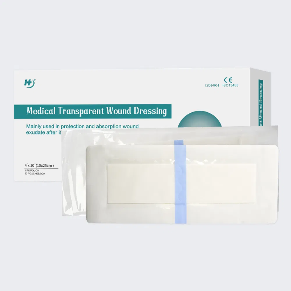 Medical Transparent Waterproof PU Dressing Sterile Film Wound Dressing with Absorbent Pad