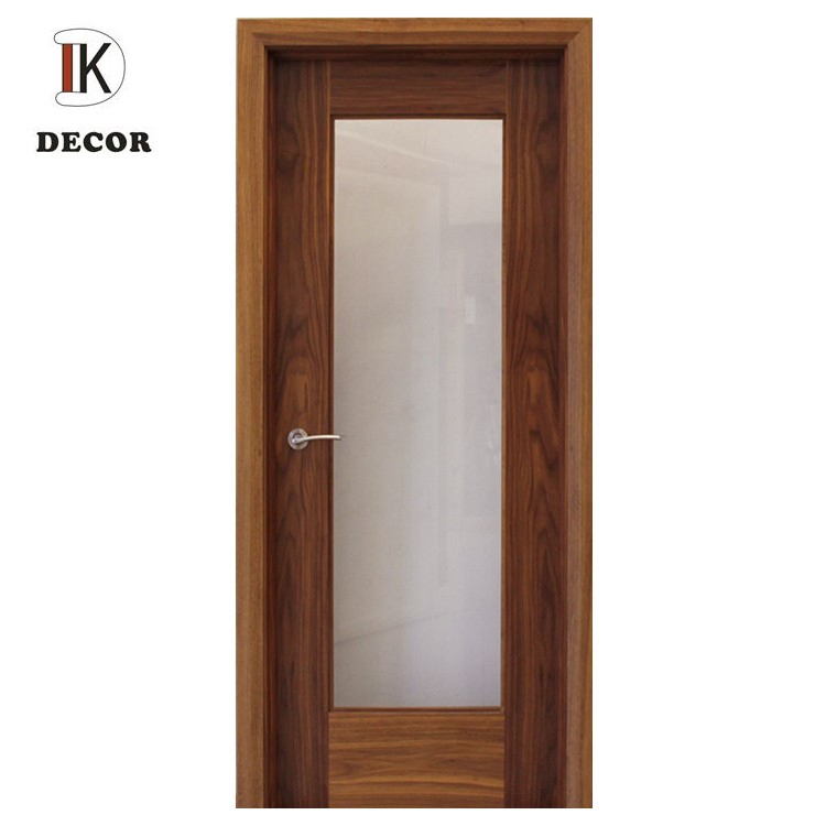Internal Walnut Door with Clear Glass Solid Wooden Bathroom Door