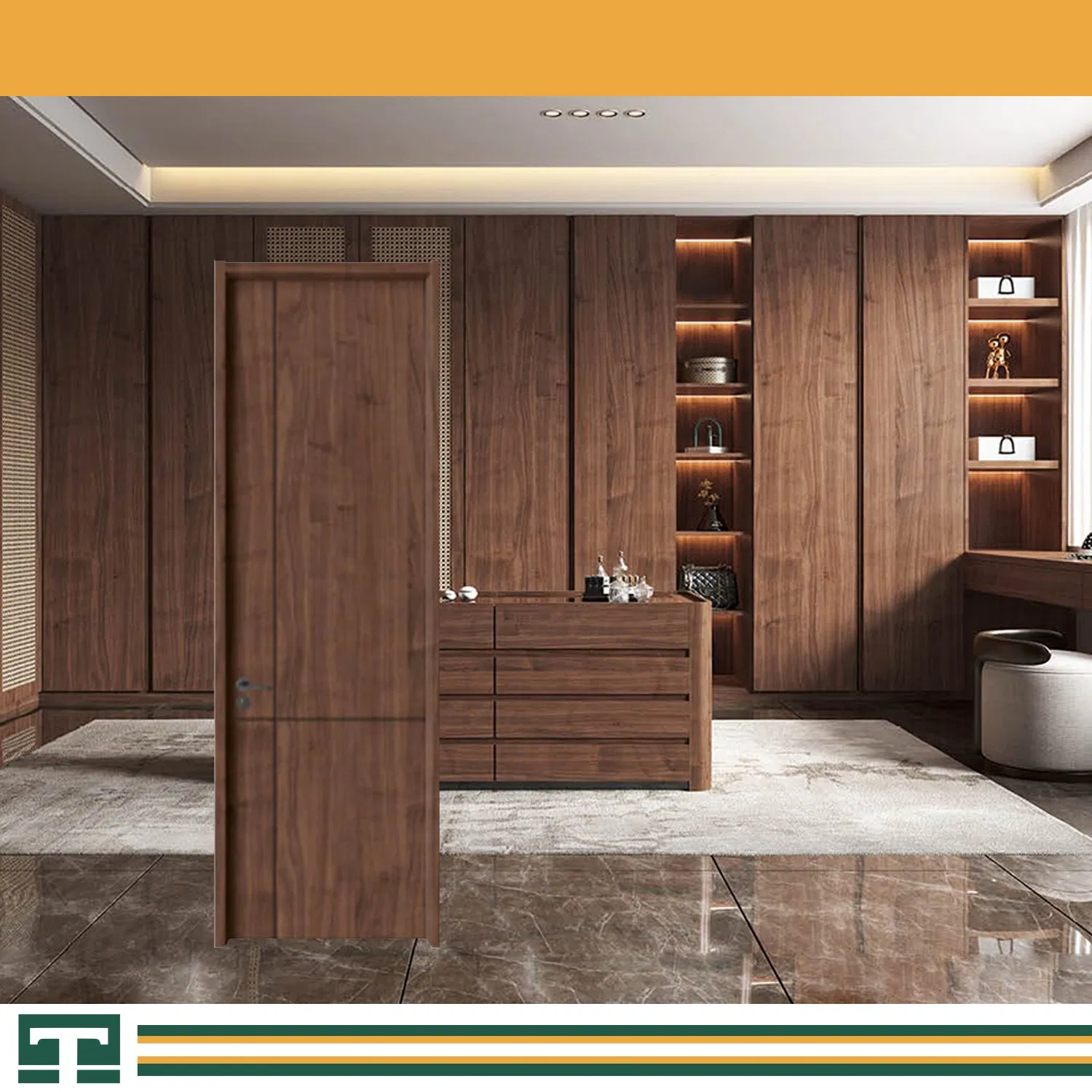 Various Styles &amp; Colors Interior Veneer MDF Wooden Timber Door Modern Walnut Color Melamine Composite Solid Wood Door for Hotel School Hospital Apartment
