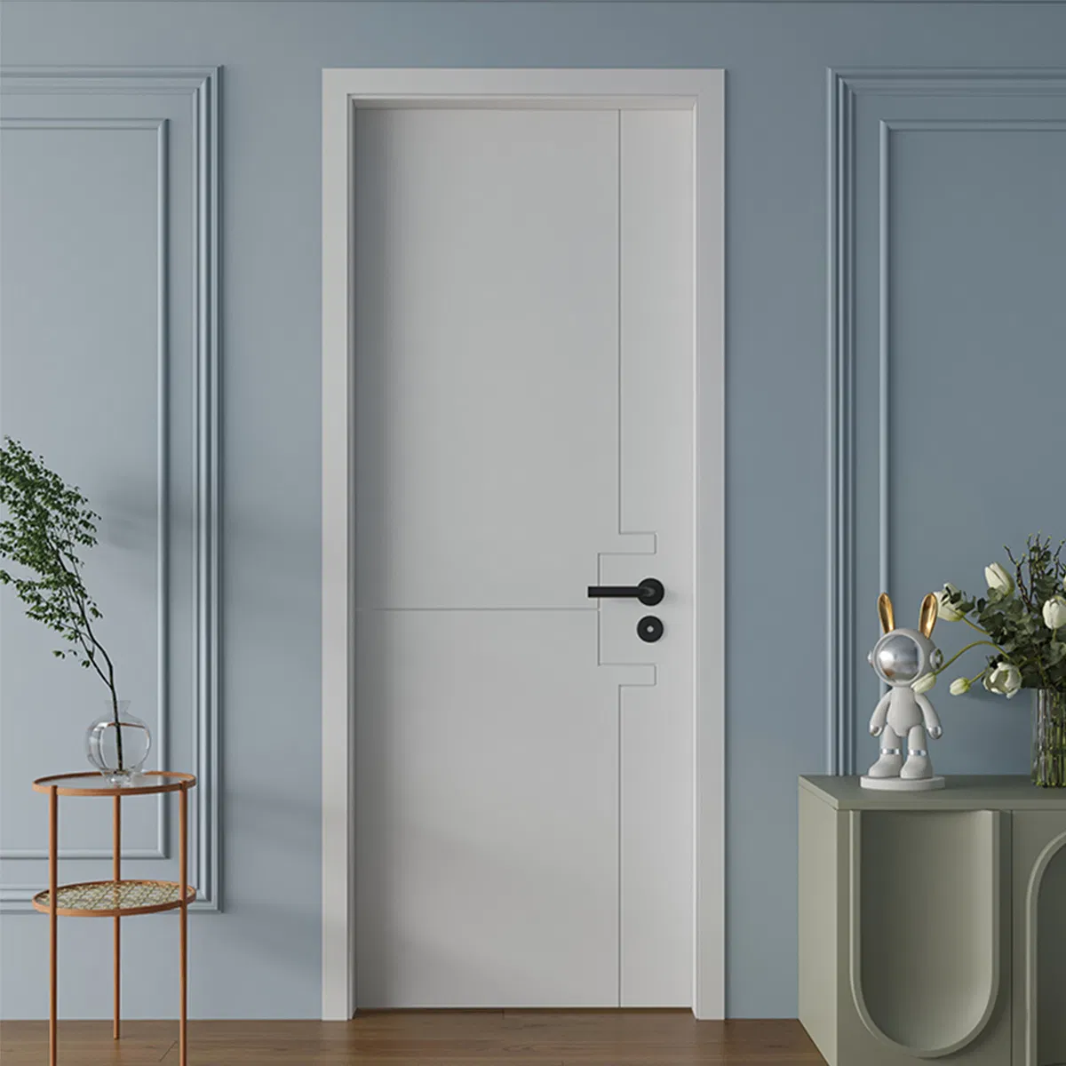 China Factory Melamine Composite Wood Grain Indoor PVC Wooden Solid Door Stylish Wooden Interior Door Easy Installation Hotel Door