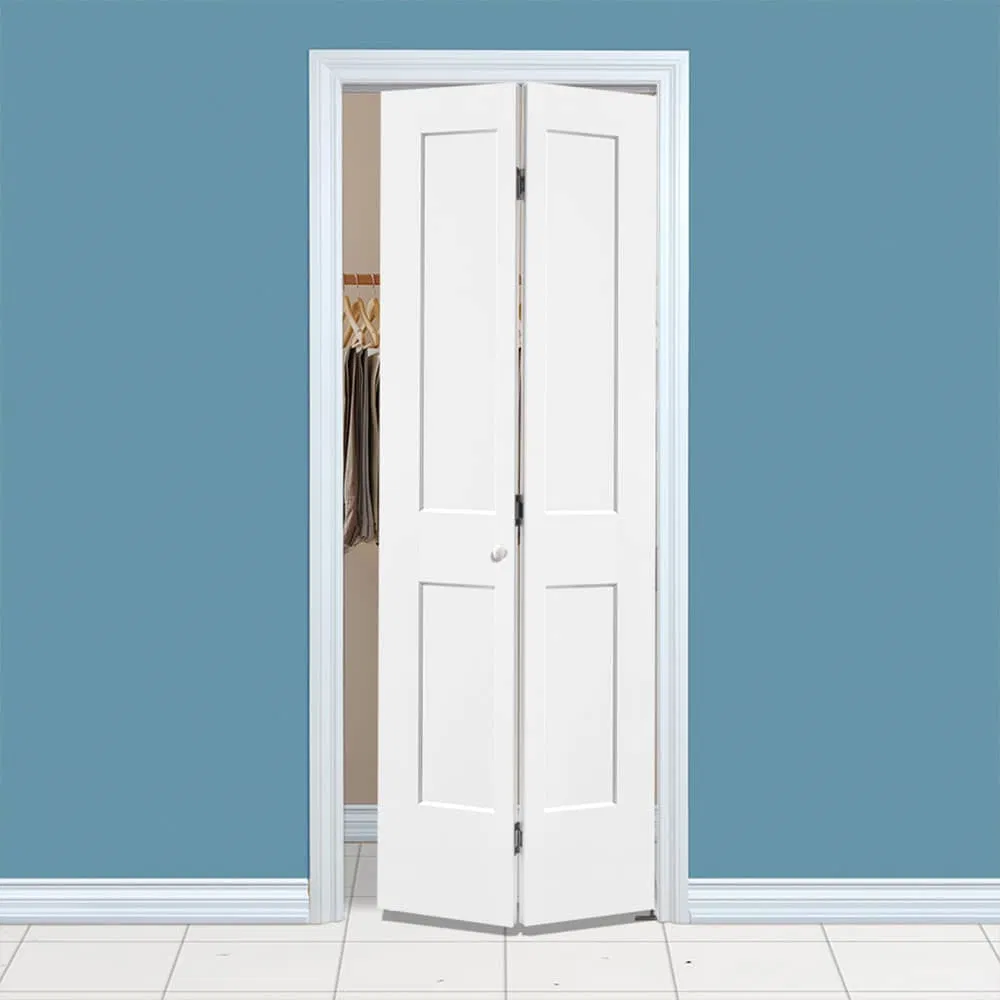 2-Panel Traditional Commercial Exterior Interior Closet Wood Bifold Door with Key Lock