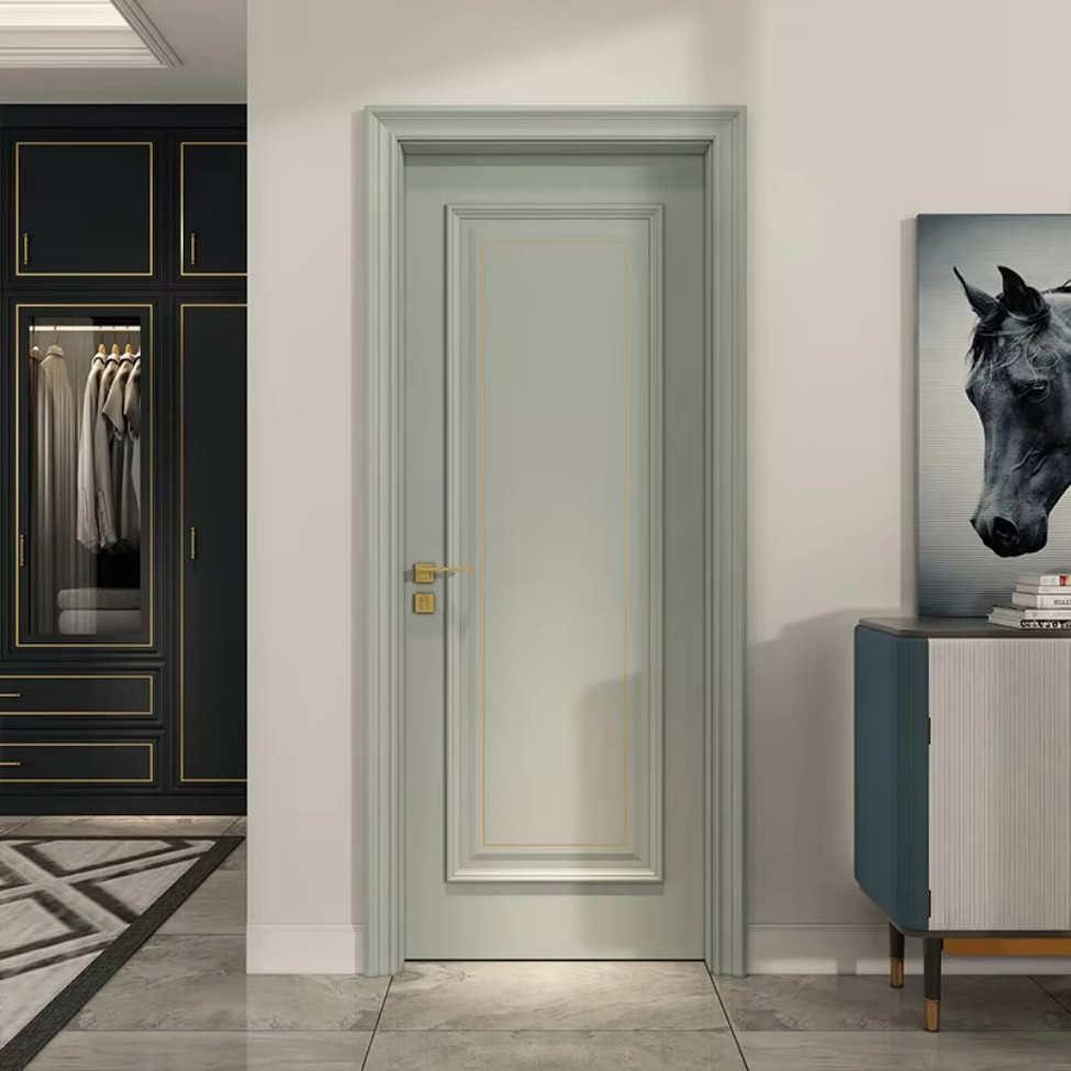 Solid Wood Baking Paint Veneer Interior Door Modern Design for Entry in Bedroom Bathroom Hotel Kitchen Villa School Made China