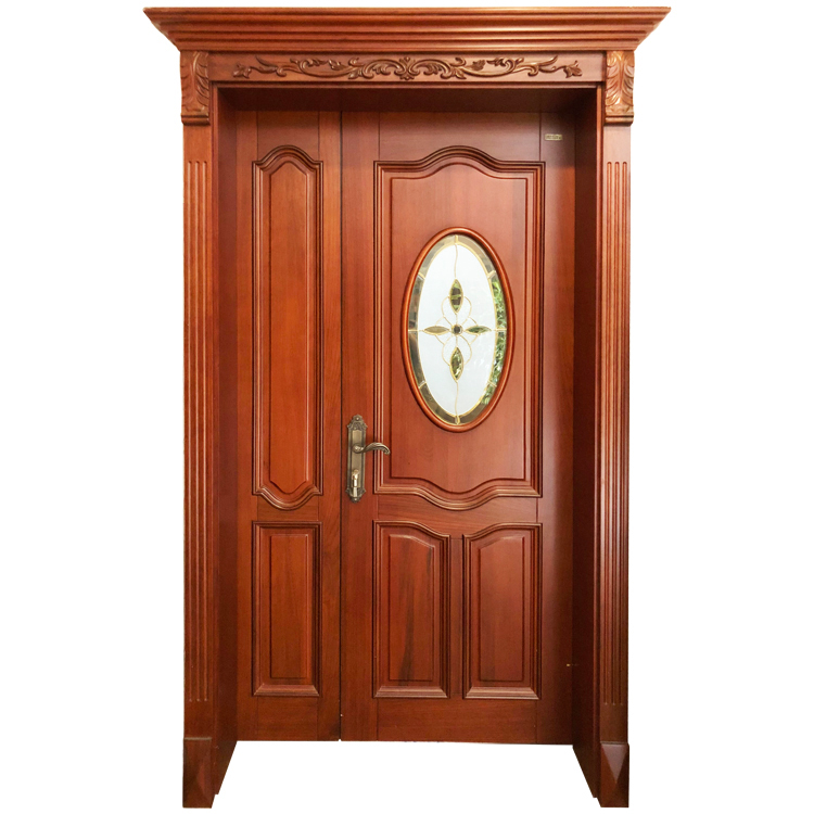 Foshan Top Quality House Exterior Main Wooden Doors Design One and Half Leaf Antique Carved Wood Door