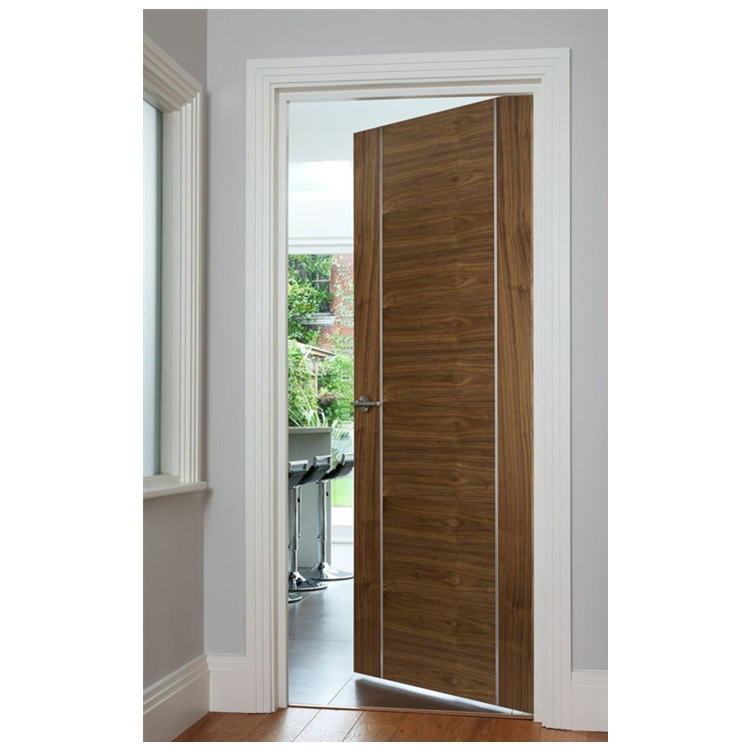 Internal Walnut Door with Clear Glass Solid Wooden Bathroom Door