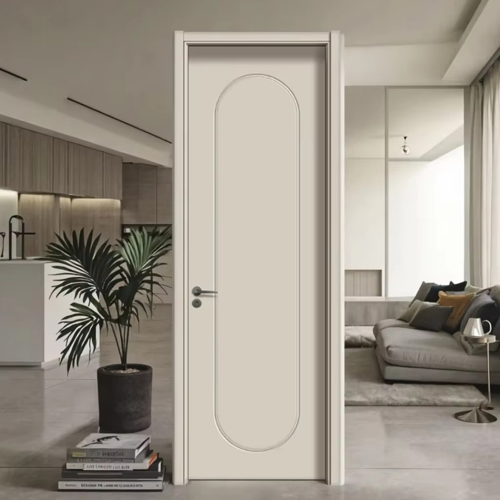 China WPC Door Acoustic Bedroom Indoor Room PVC Wood Plastic Composite Interior House Door with Door Frame Factory