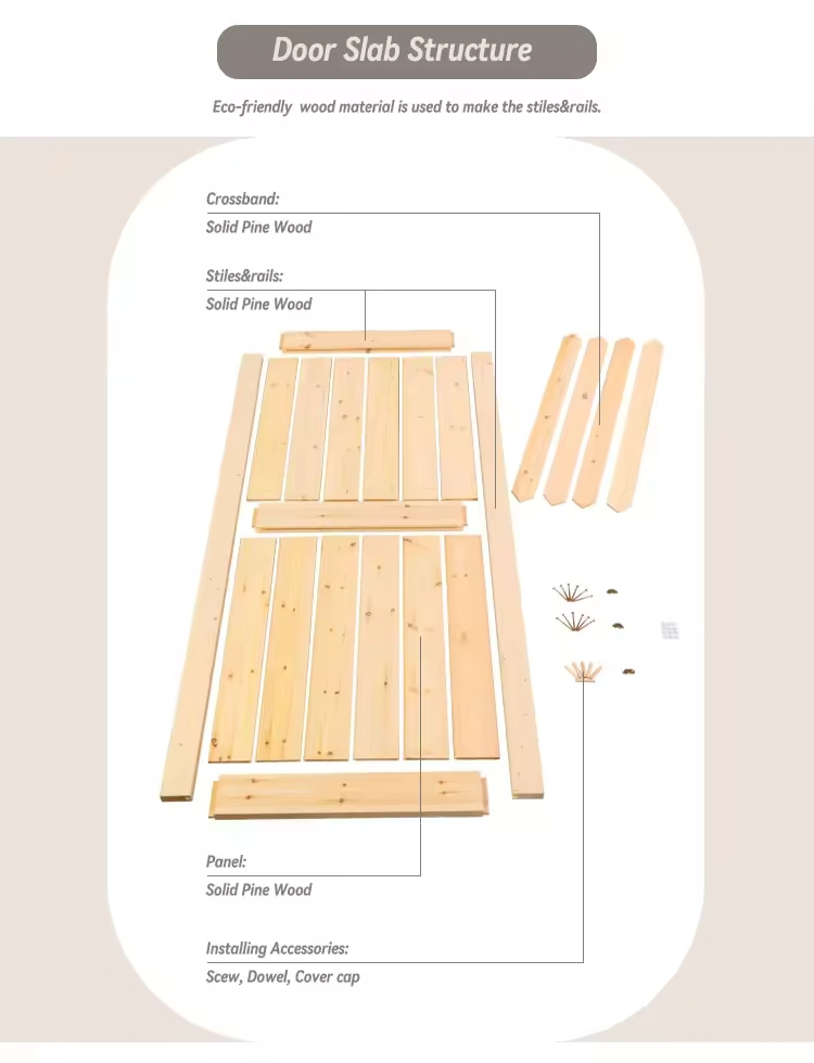 Solid Pine Wood Wooden Sliding Barn Door with Hardware