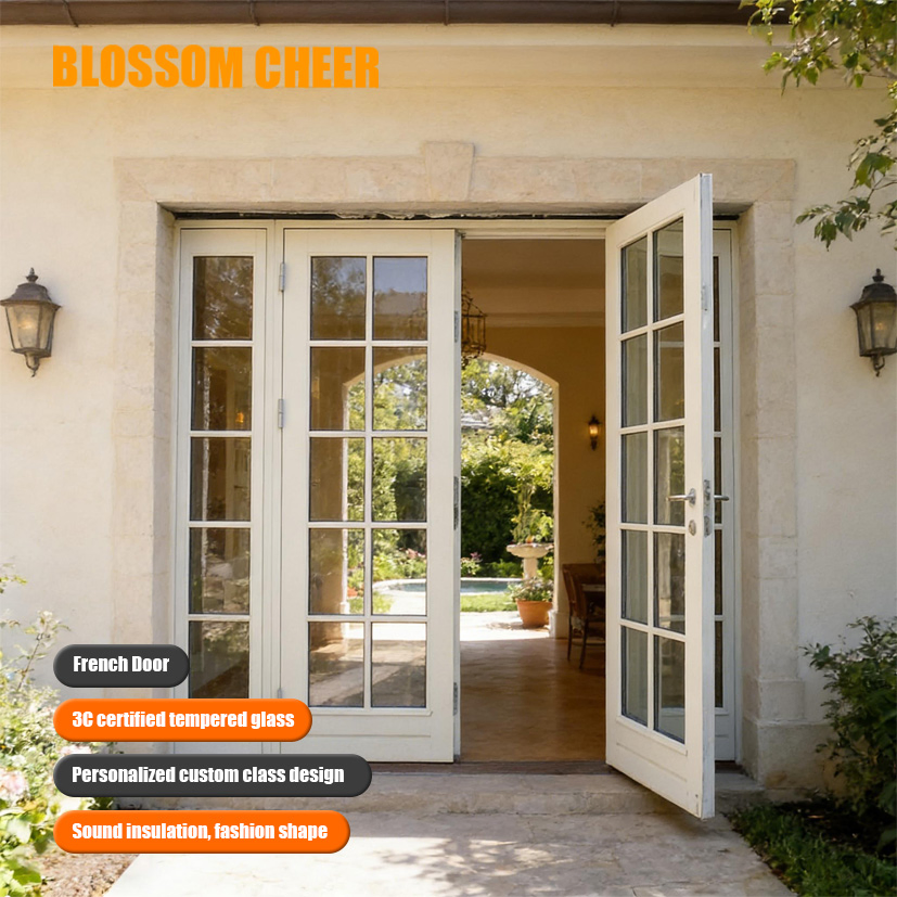 Premium Quality Solid Wood Frame Plywood Semi Solid Core French Glass Doors