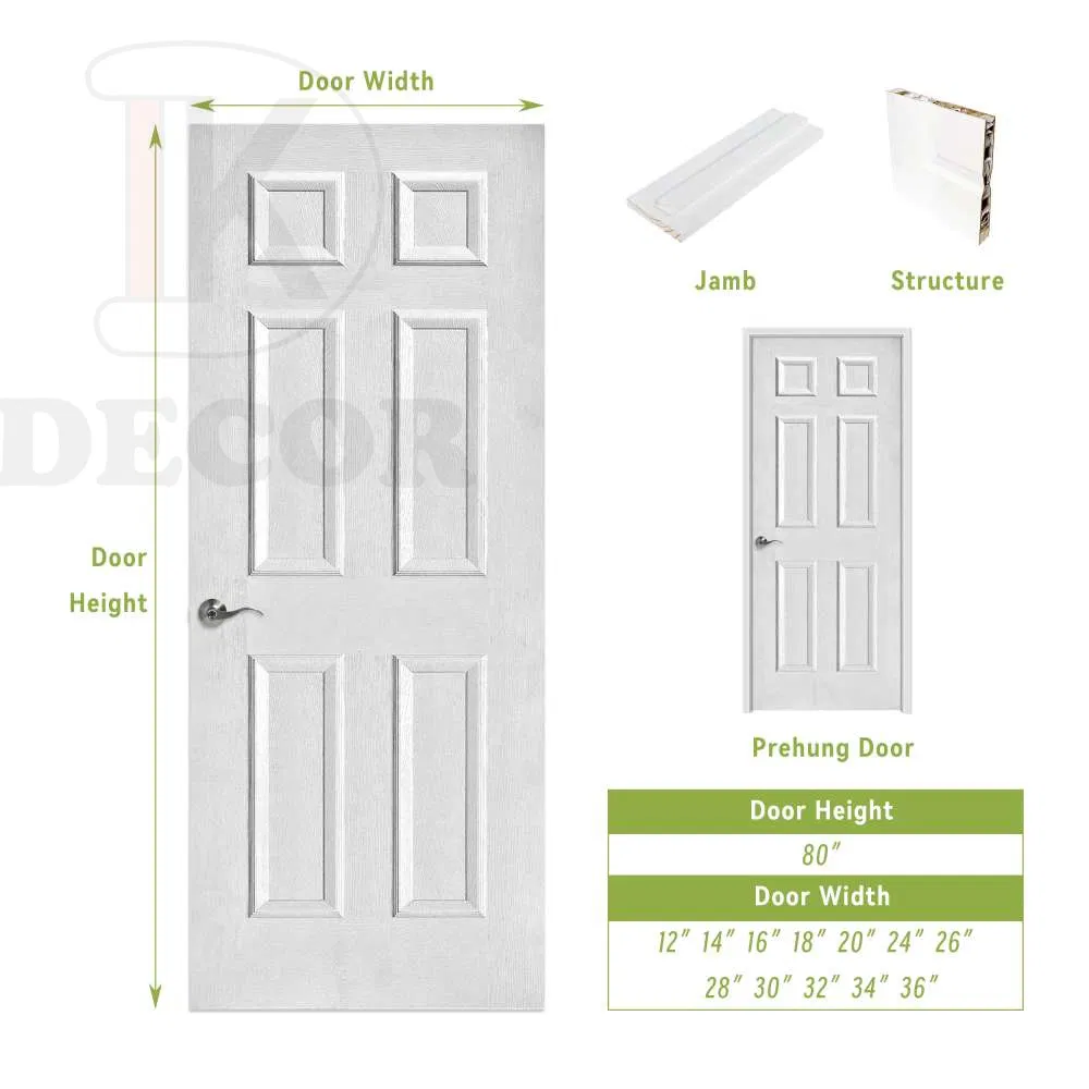 6 Panel Interior Hollow Core Molded Door White Primed Internal Modern Door MDF Wooden Slab Doors