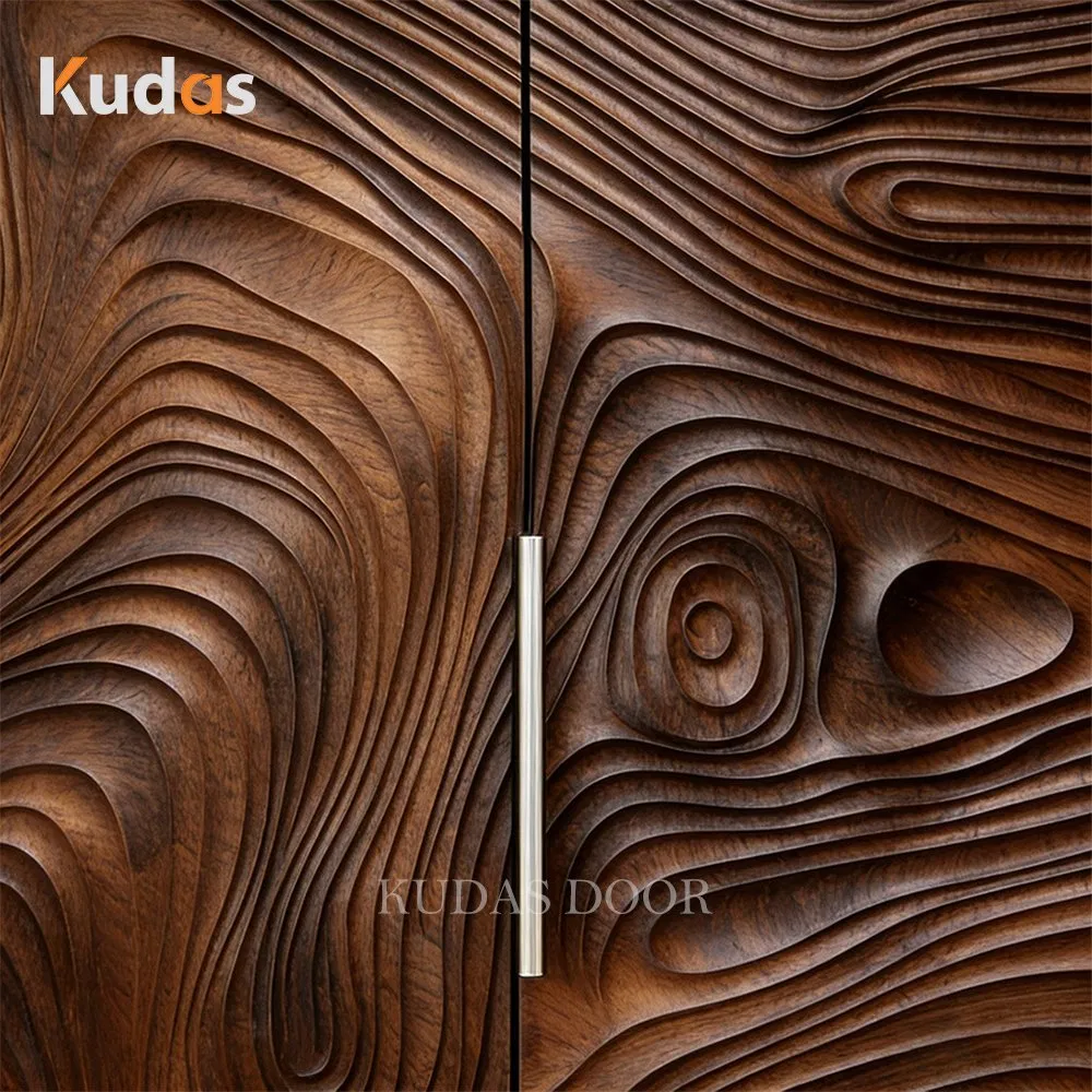 High-End Customized Entry Villa Wooden 3D Carved Solid Wood Front Exterior Door