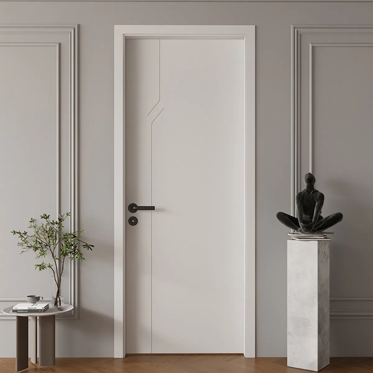 China Factory Melamine Composite Wood Grain Indoor PVC Wooden Solid Door Stylish Wooden Interior Door Easy Installation Hotel Door