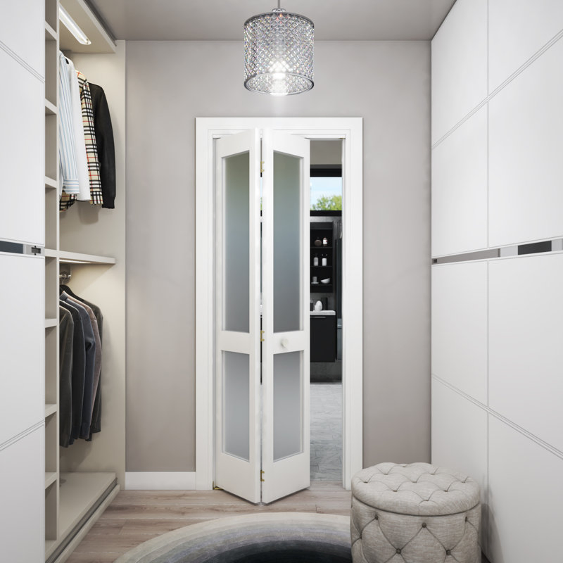 30X80 Closet Frameless Solid Wood Bedroom Soundproof Bifold Doors with Glass