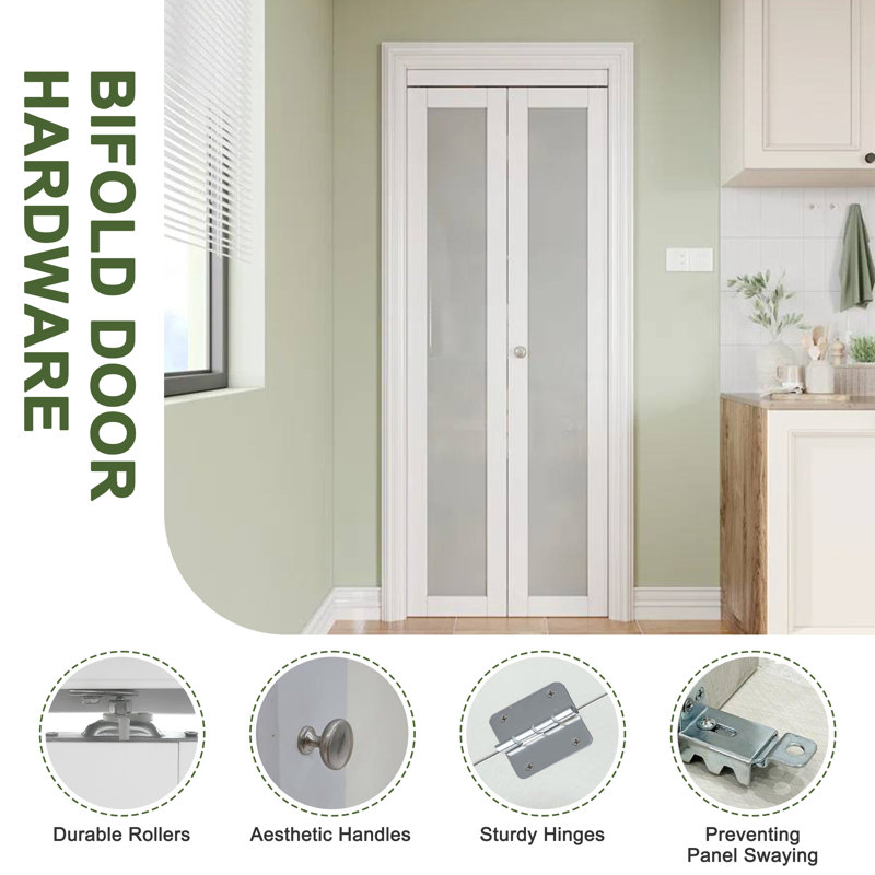 Frosted Glass Finished Surface Internal Wooden Closet Bifold Doors with Hardware Kit