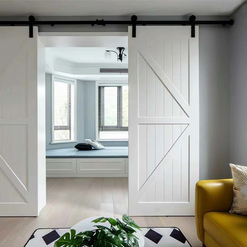 American Black Sliding Floor Guide Adjustable Roller Wooden Barn Doors Hardware Kits Manufacturer for Interior Sitting Room Door