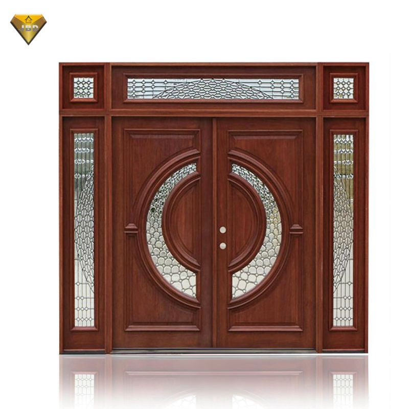 European Security Flush Front Door Single Swing Oak Solid Wood Large Glass Apartment Entryway Entry Door